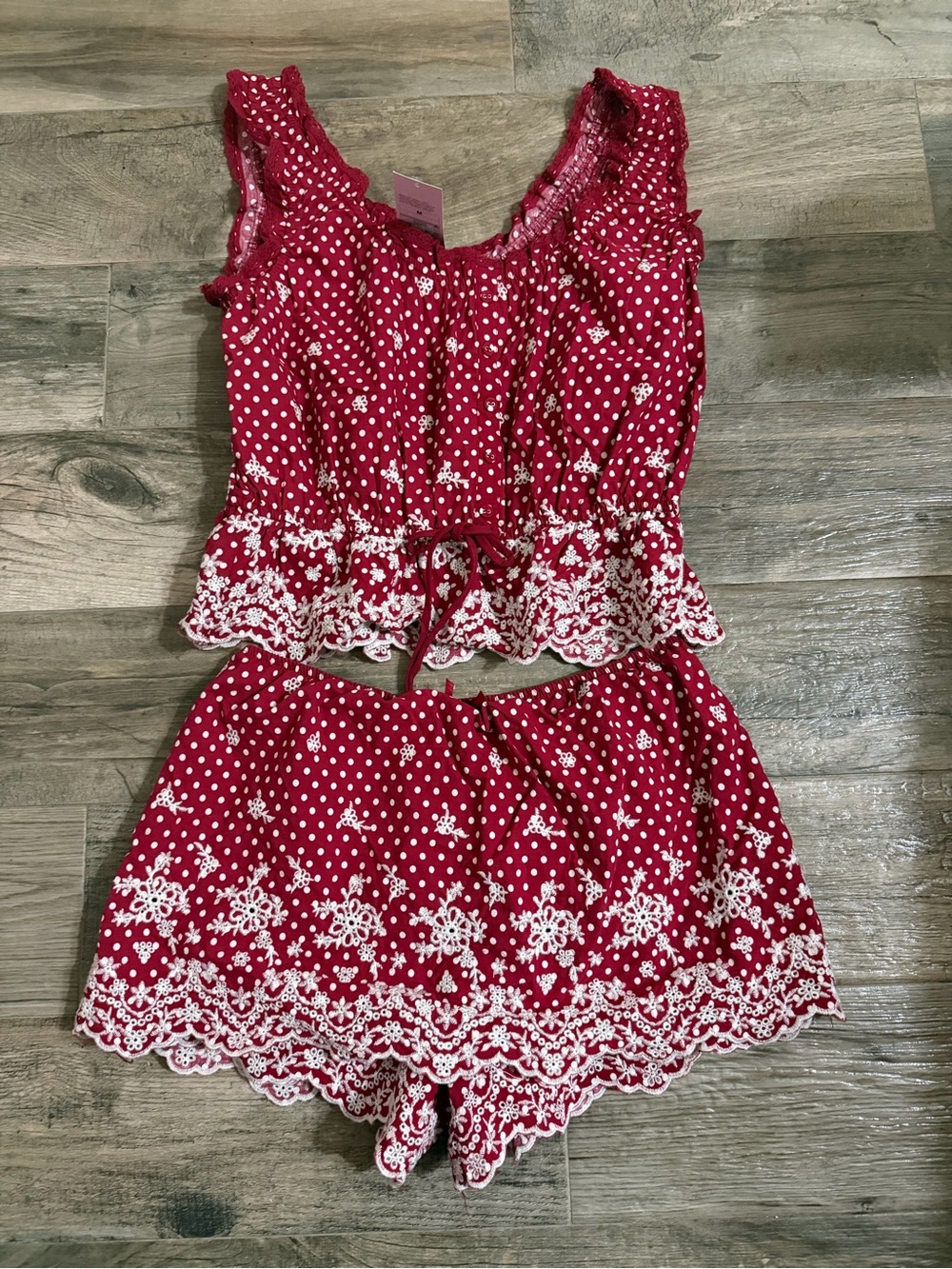 Red Polka Dot Lace-Trim Skort Set
